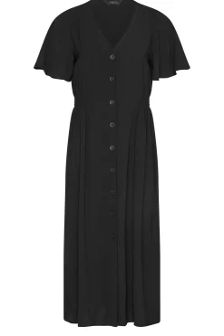 M&Co Womens Black Shirred Waist Button Through Midi Dress><noscript><img width=