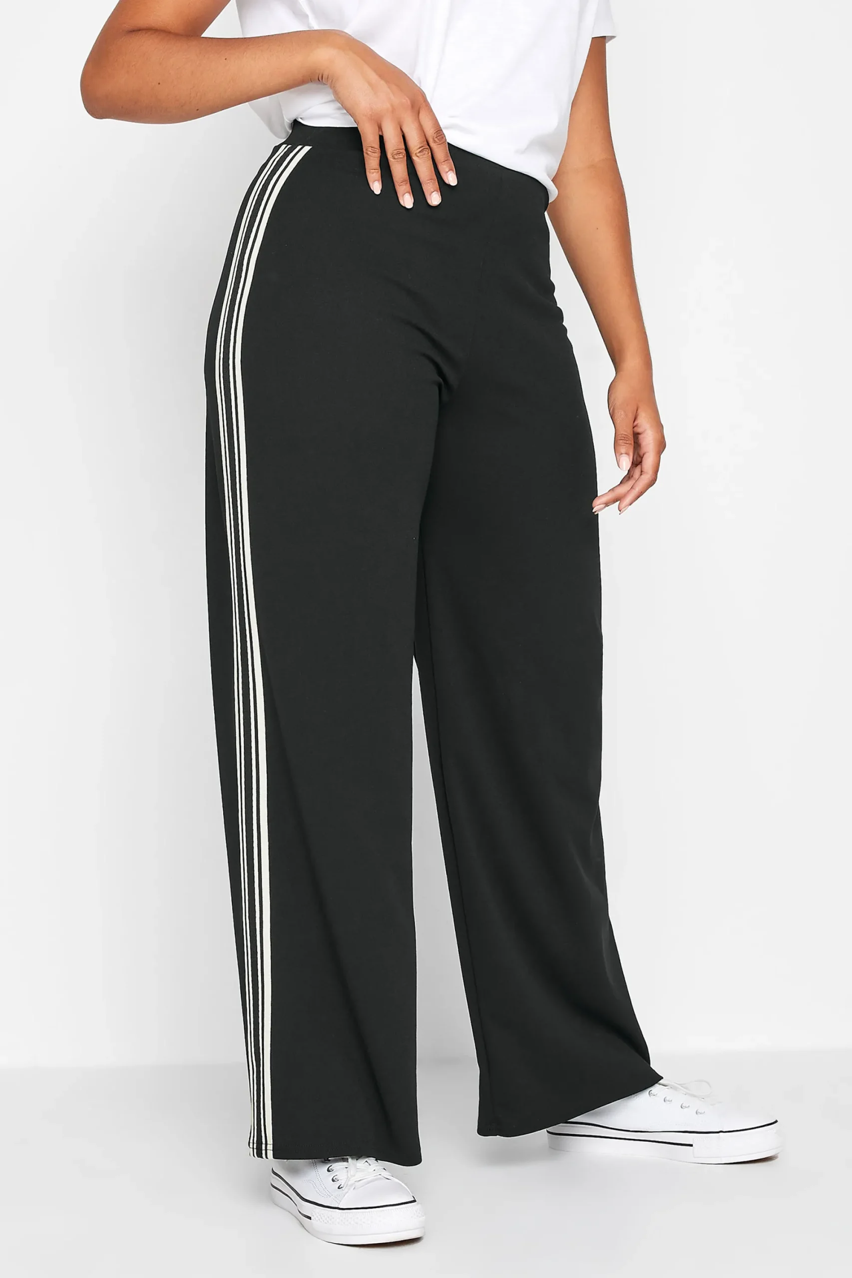 M&Co Womens Black Side Stripe Wide Leg Trousers>Women Wide Leg Trousers