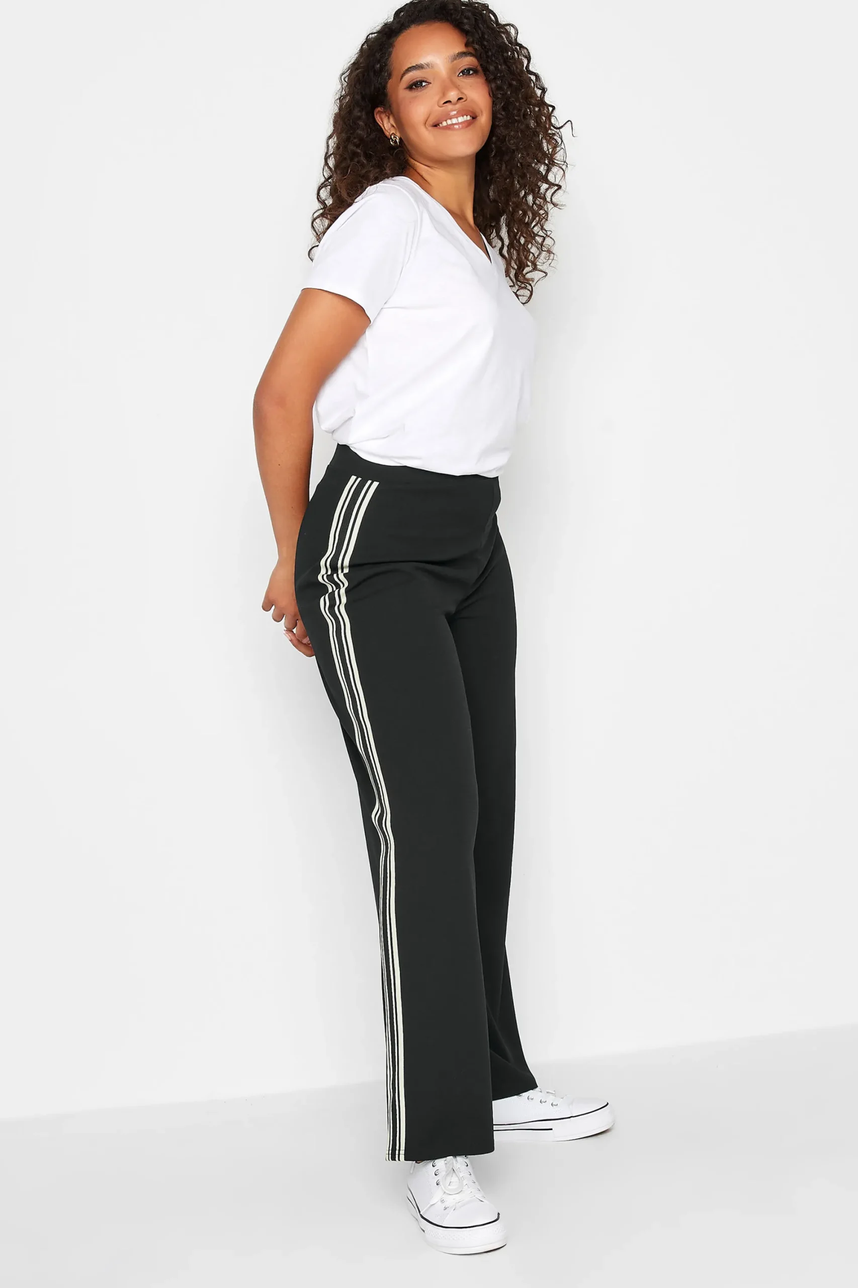 M&Co Womens Black Side Stripe Wide Leg Trousers>Women Wide Leg Trousers