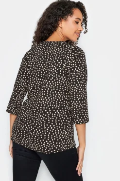 M&Co Womens Black Spot Print Cotton Henley Top><noscript><img width=
