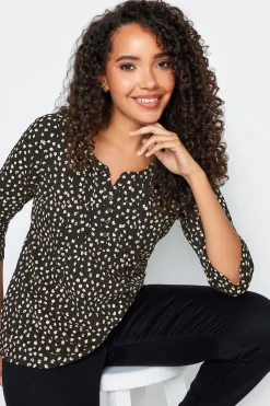 M&Co Womens Black Spot Print Cotton Henley Top><noscript><img width=