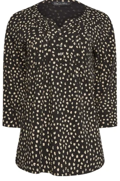 M&Co Womens Black Spot Print Cotton Henley Top><noscript><img width=