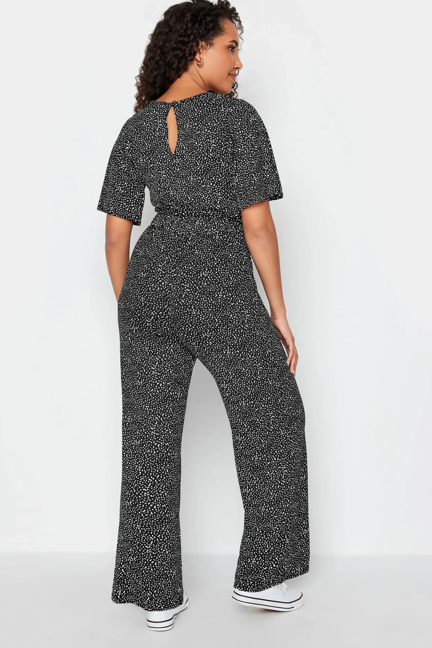 M&Co Womens Black Spot Print Wrap Wide Leg Jumpsuit>Women Maxi Dresses