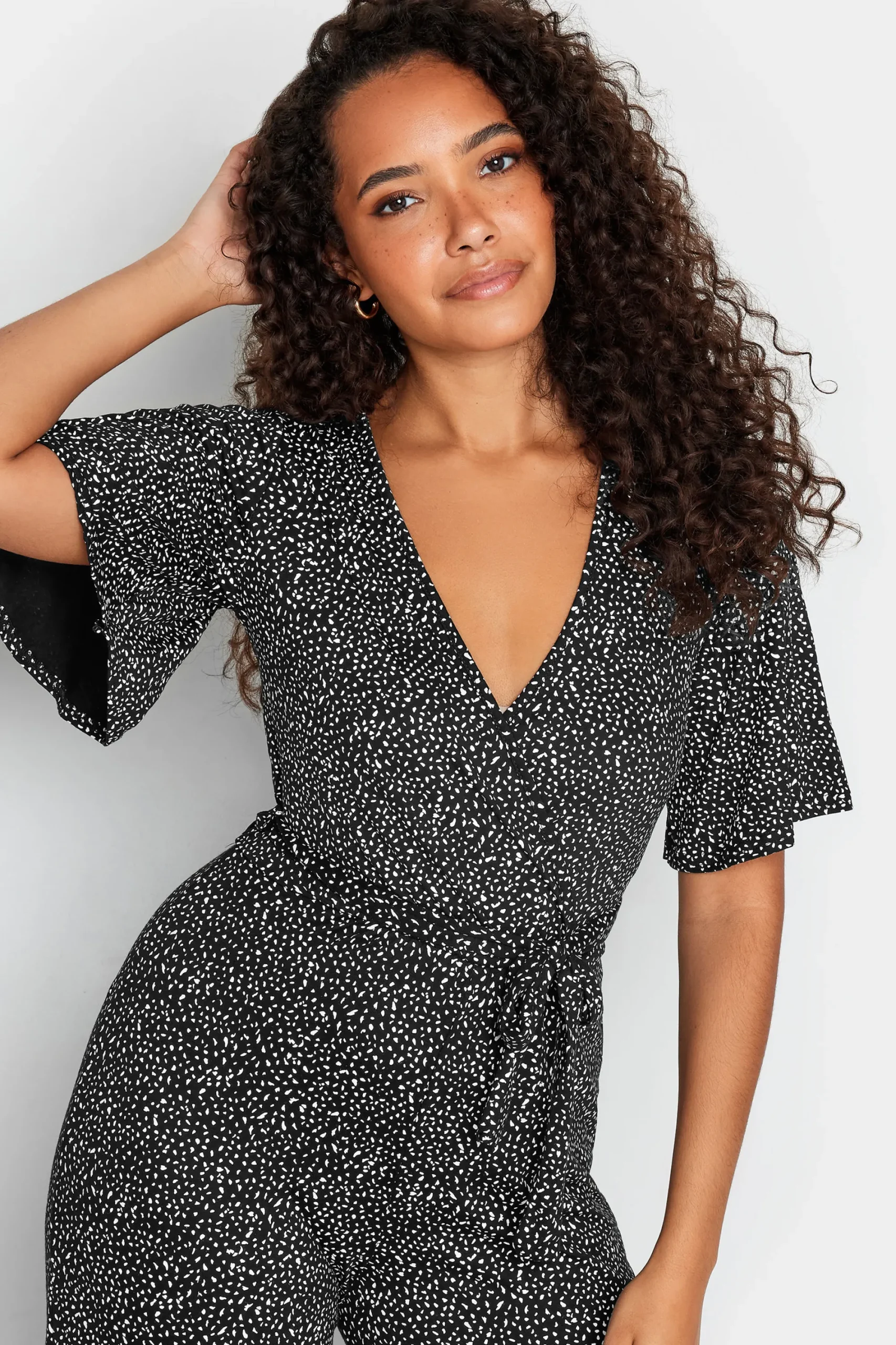 M&Co Womens Black Spot Print Wrap Wide Leg Jumpsuit>Women Maxi Dresses