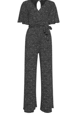 M&Co Womens Black Spot Print Wrap Wide Leg Jumpsuit><noscript><img width=