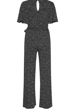 M&Co Womens Black Spot Print Wrap Wide Leg Jumpsuit><noscript><img width=