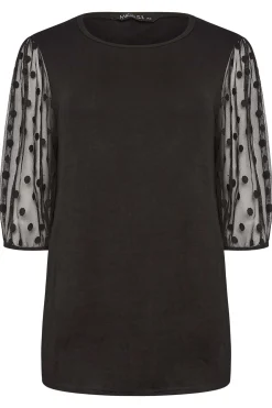 M&Co Womens Black Spot Mesh Sleeve Top>Women Short Sleeve Tops