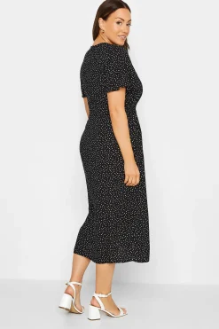 M&Co Womens Black Spot Print Shirred Waist Dress><noscript><img width=