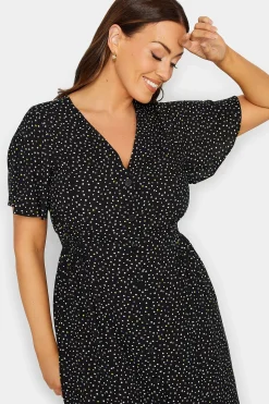 M&Co Womens Black Spot Print Shirred Waist Dress><noscript><img width=