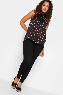 M&Co Womens Black Spot Print Halterneck Blouse>Women Short Sleeve Tops