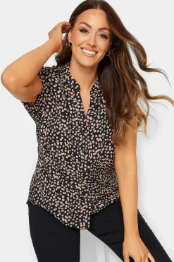 M&Co Womens Black Spot Print V-Neck Blouse>Women Short Sleeve Tops