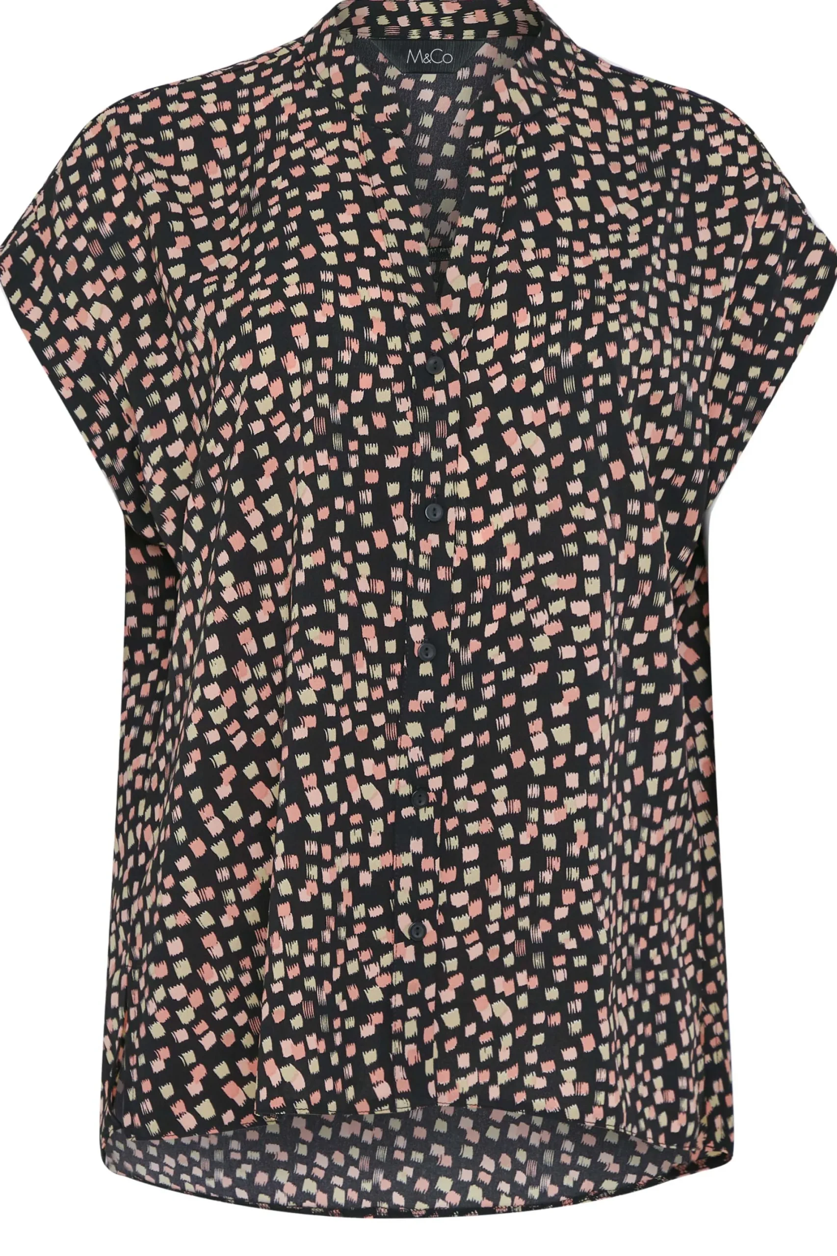 M&Co Womens Black Spot Print V-Neck Blouse>Women Short Sleeve Tops