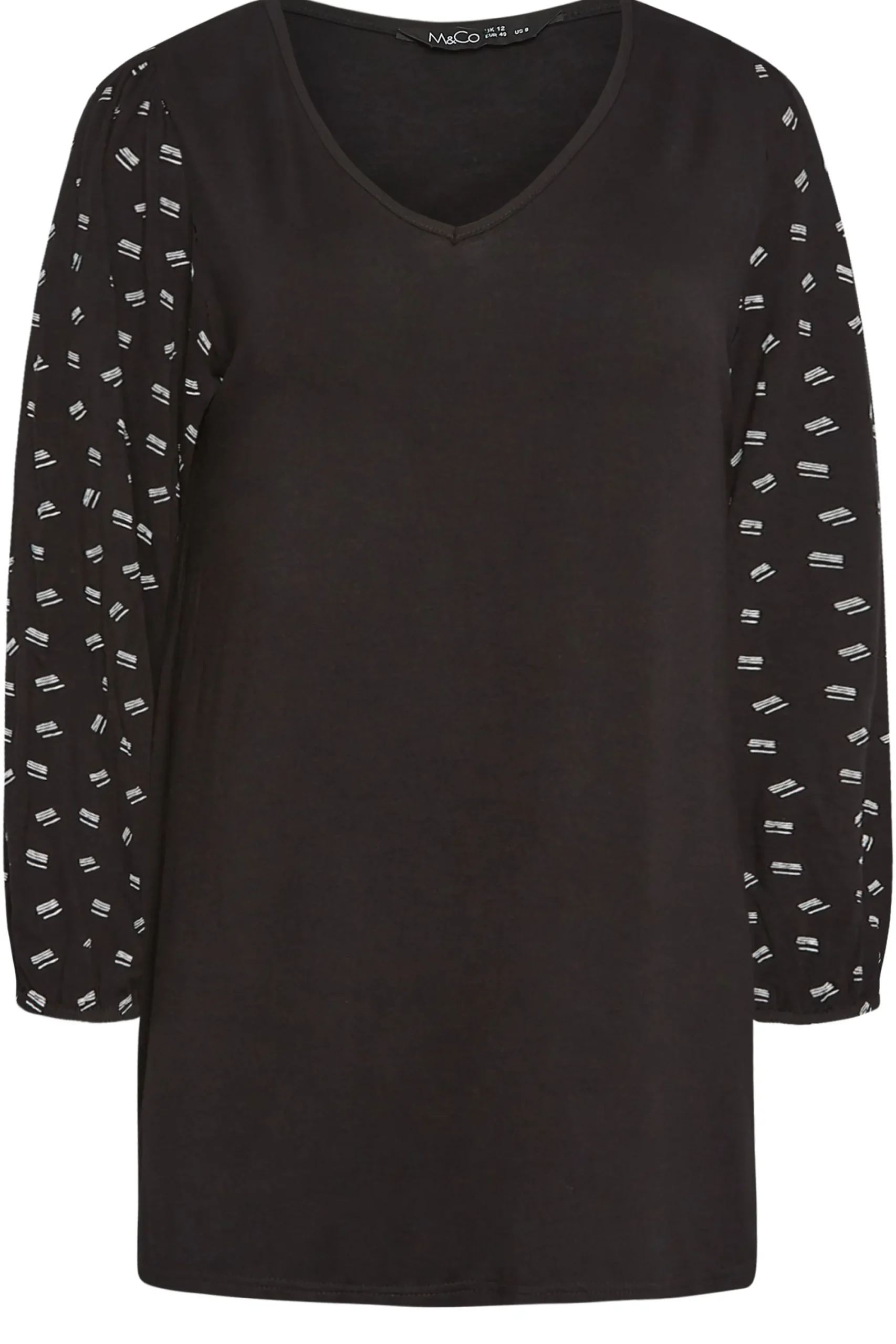 M&Co Womens Black Square Print Top>Women Long Sleeve Tops