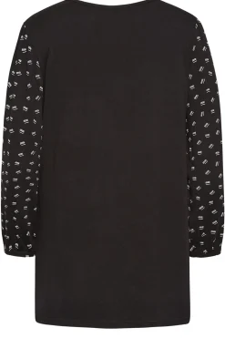 M&Co Womens Black Square Print Top>Women Long Sleeve Tops