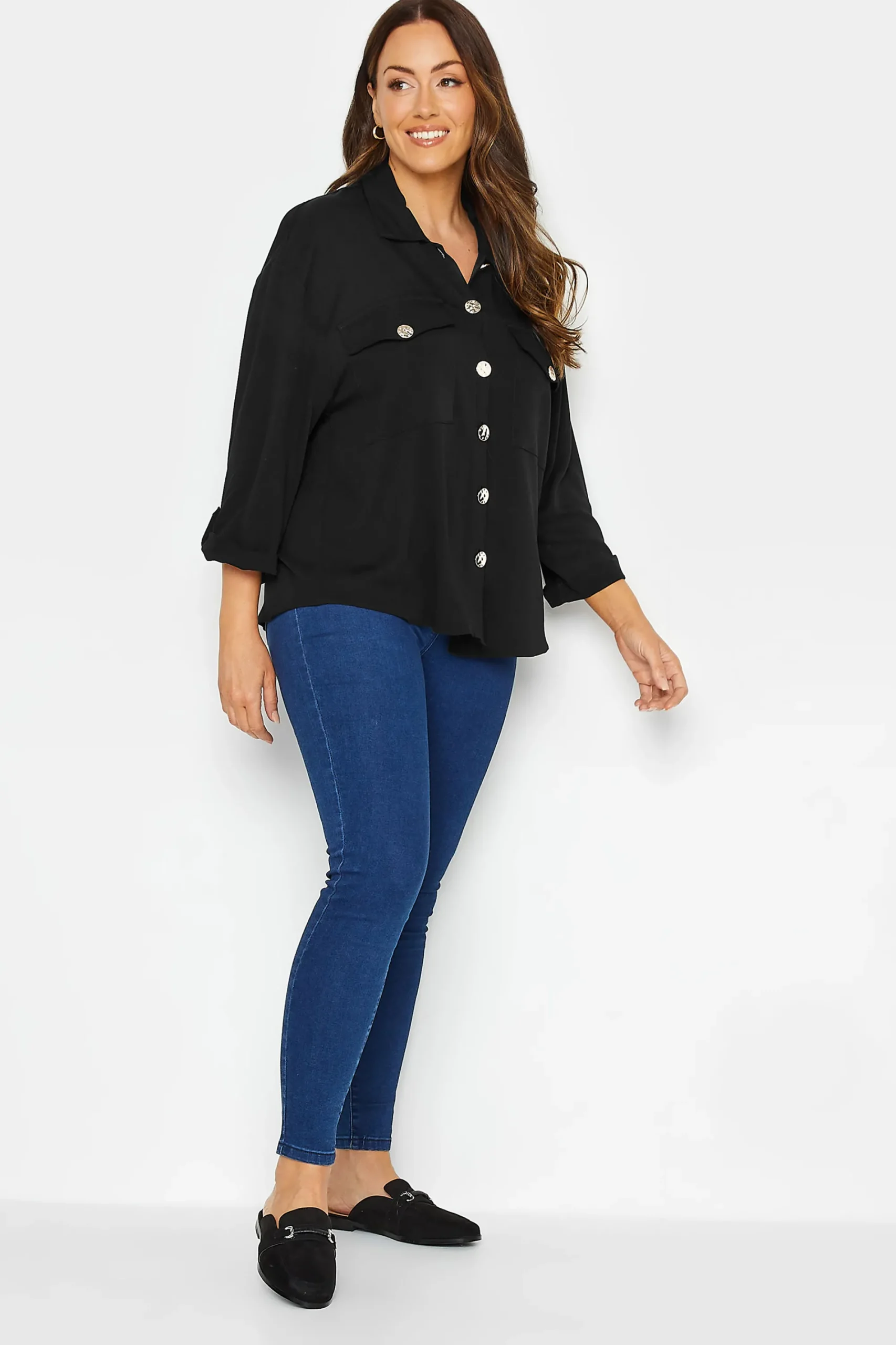 M&Co Womens Black Statement Button Shirt>Women Shirts