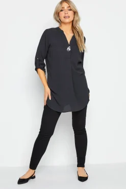 M&Co Womens Black Statement Button Tab Sleeve Shirt>Women Shirts