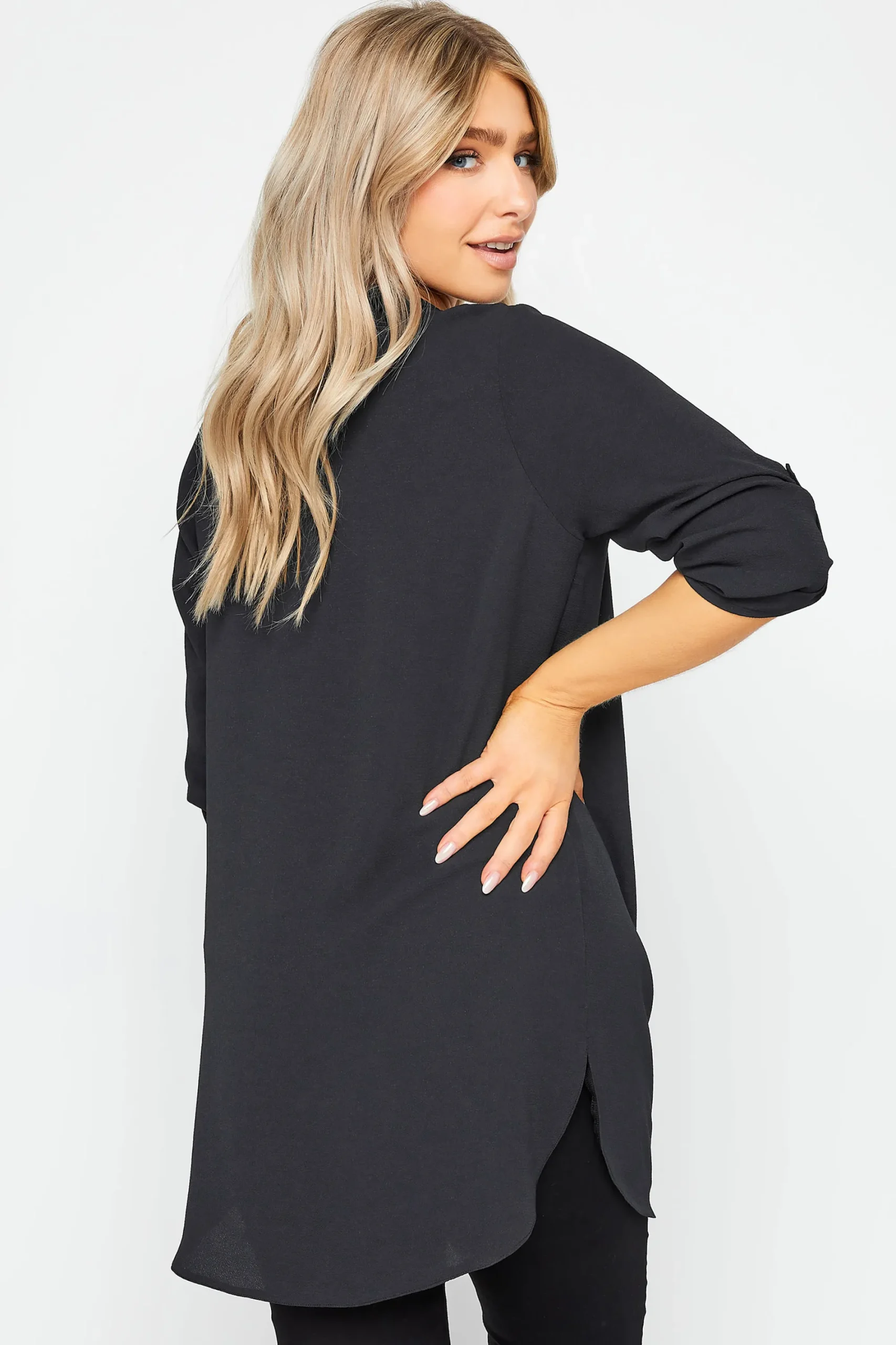 M&Co Womens Black Statement Button Tab Sleeve Shirt>Women Shirts