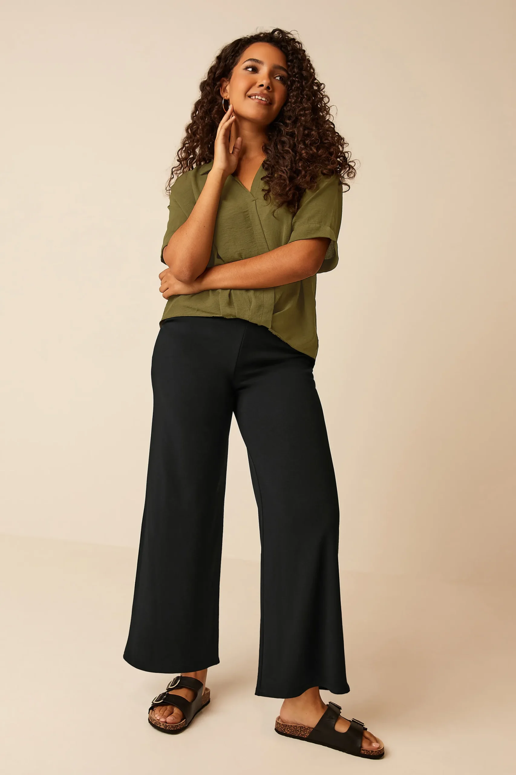 M&Co Womens Black Stretch Wide Leg Trousers>Women Wide Leg Trousers