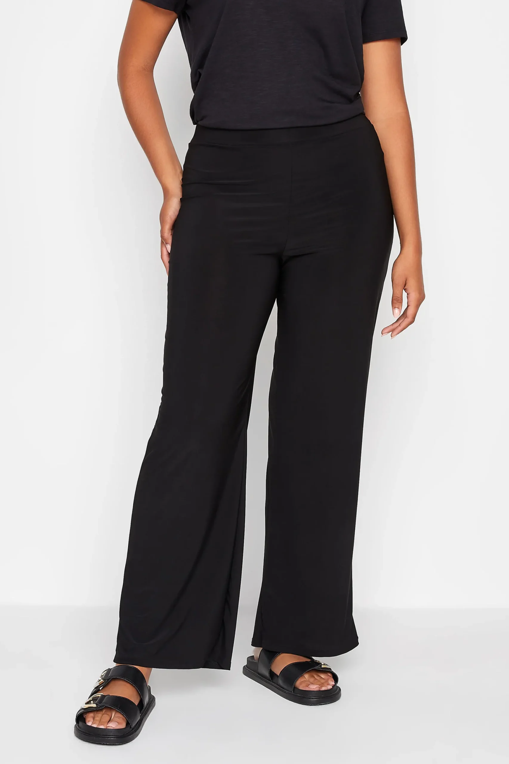 M&Co Womens Black Stretch Wide Leg Trousers>Women Wide Leg Trousers