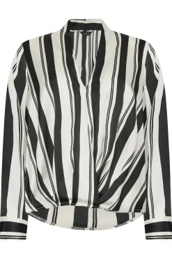 M&Co Womens Black Stripe Print Wrap Front Blouse><noscript><img width=