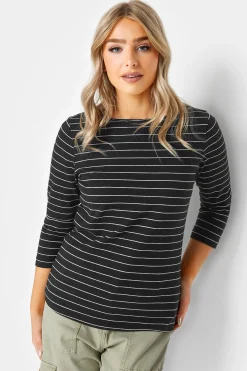 M&Co Womens Black Stripe Cotton Blend Top>Women Long Sleeve Tops