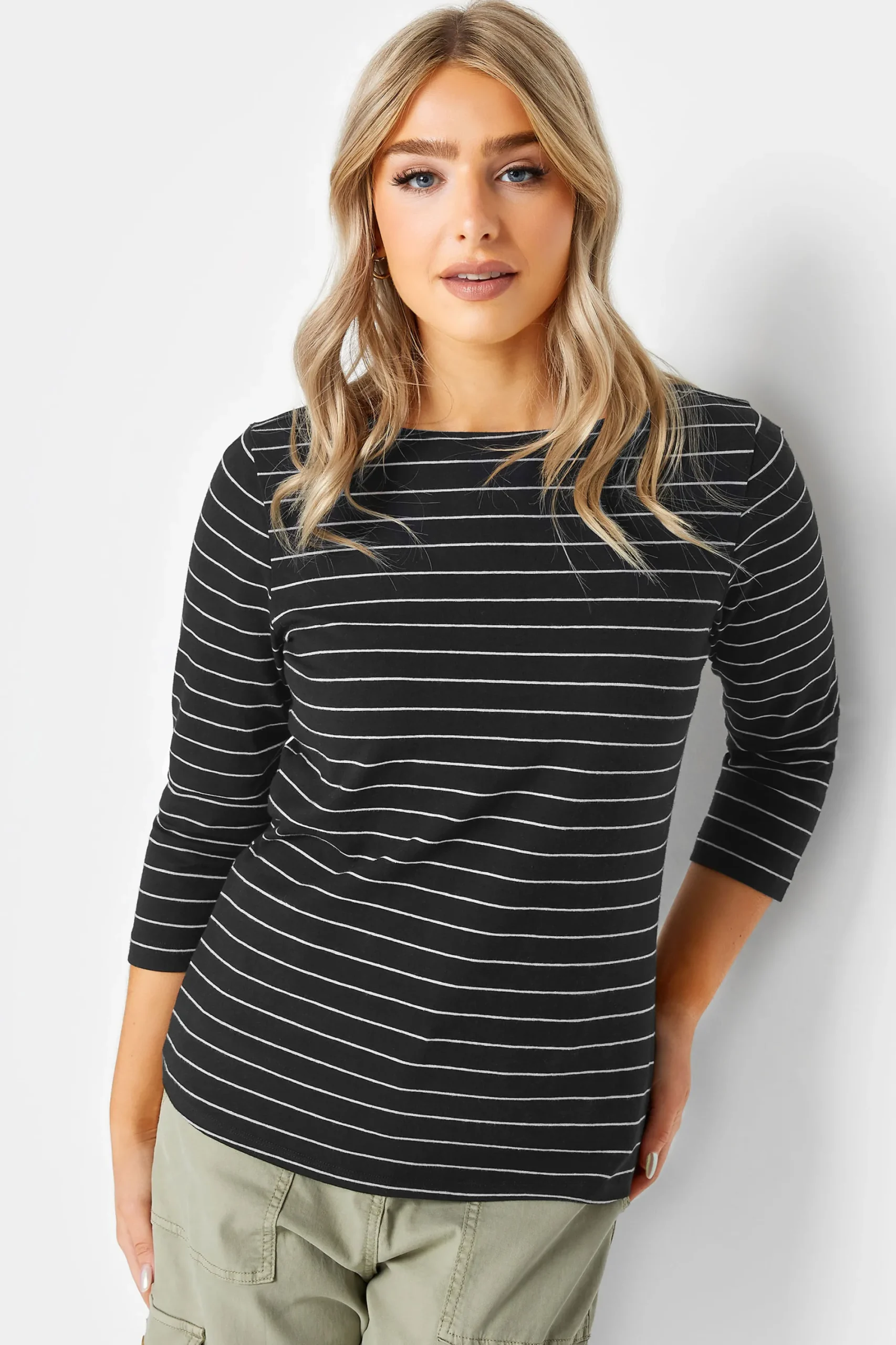 M&Co Womens Black Stripe Cotton Blend Top>Women Long Sleeve Tops