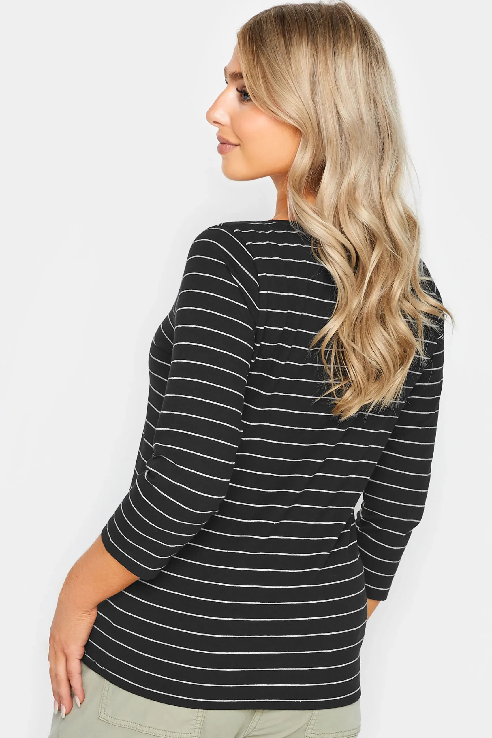 M&Co Womens Black Stripe Cotton Blend Top>Women Long Sleeve Tops