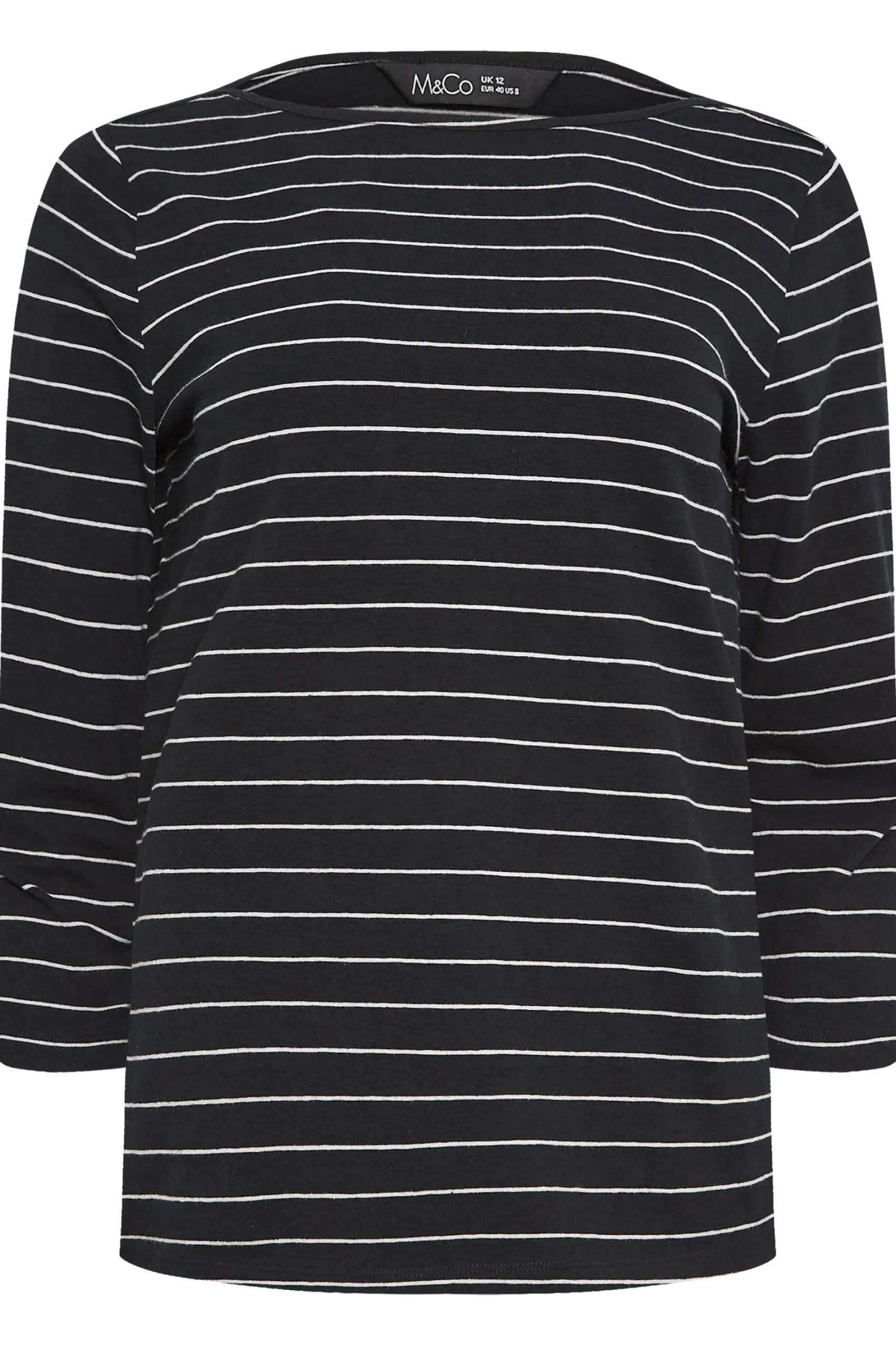 M&Co Womens Black Stripe Cotton Blend Top>Women Long Sleeve Tops