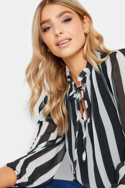 M&Co Womens Black Stripe Tie Neck Blouse><noscript><img width=