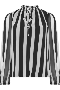 M&Co Womens Black Stripe Tie Neck Blouse><noscript><img width=