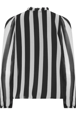 M&Co Womens Black Stripe Tie Neck Blouse><noscript><img width=