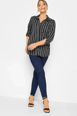 M&Co Womens Black Stripe Long Sleeve Shirt>Women Shirts