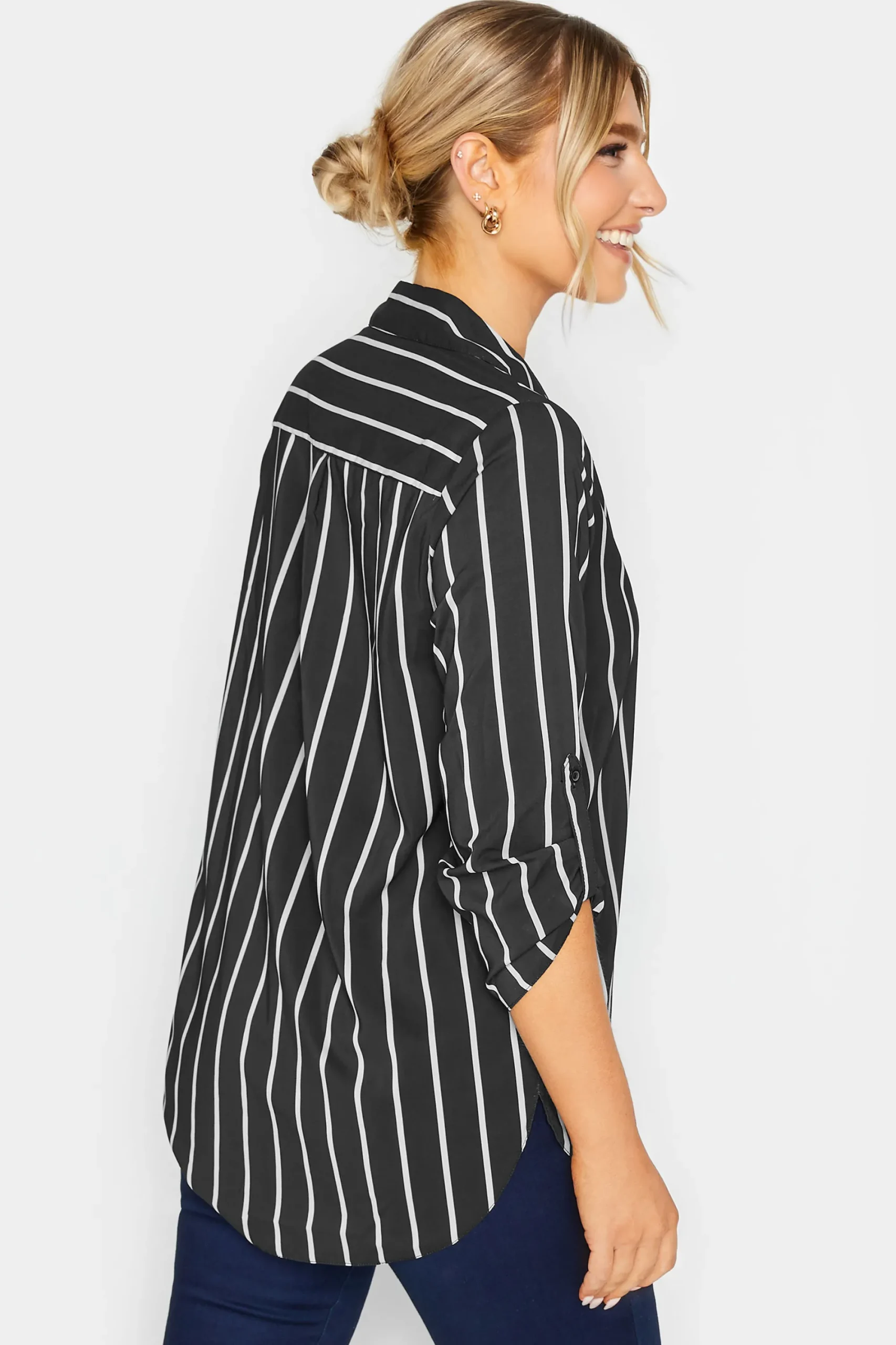M&Co Womens Black Stripe Long Sleeve Shirt>Women Shirts