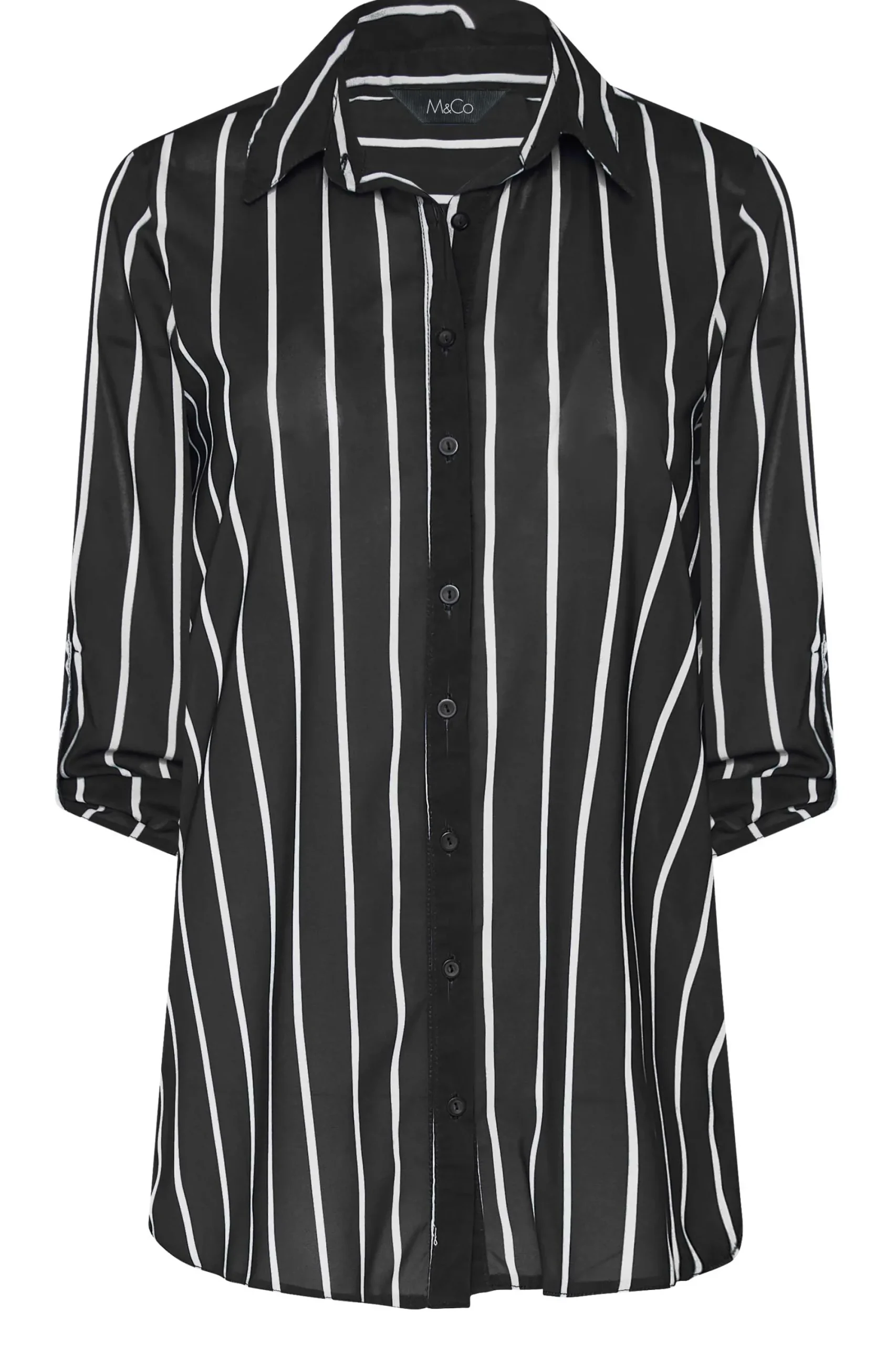 M&Co Womens Black Stripe Long Sleeve Shirt>Women Shirts
