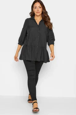 M&Co Womens Black Stripe Frill Hem Shirt>Women Shirts