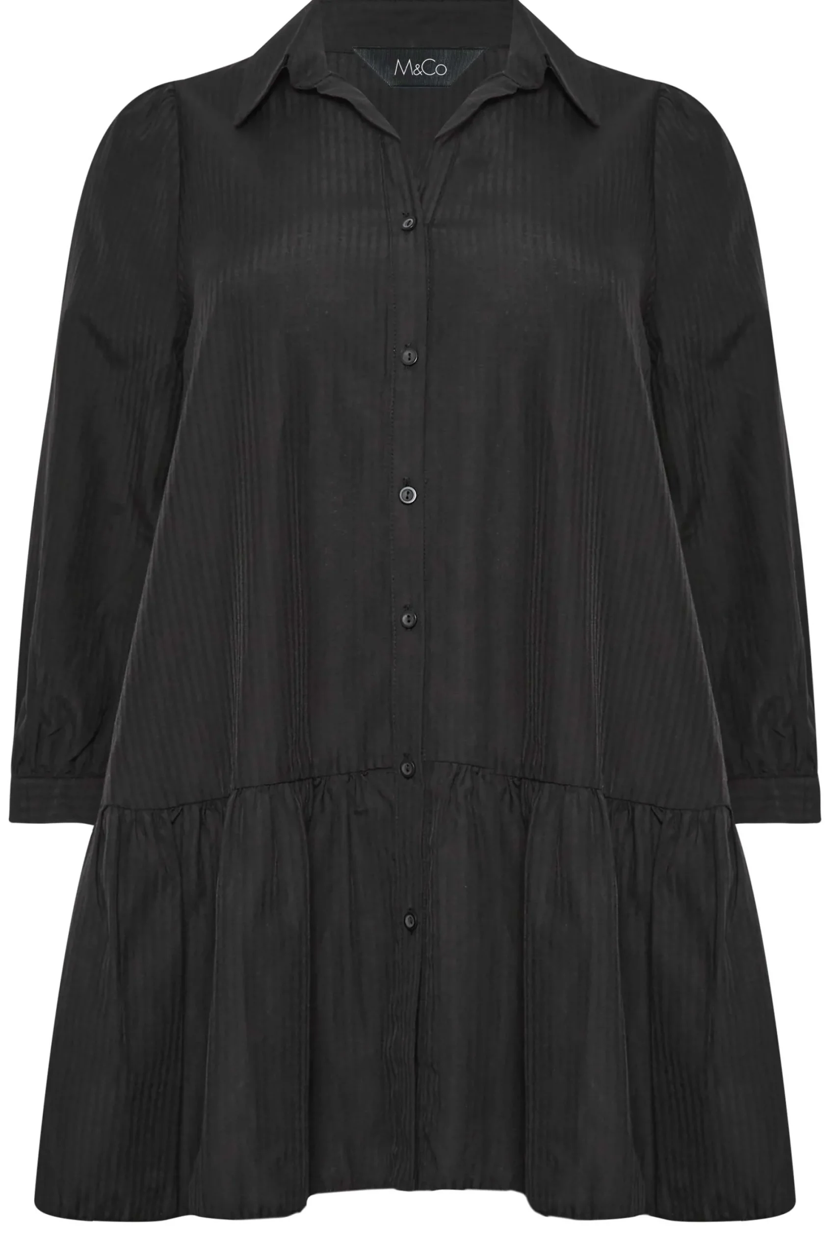 M&Co Womens Black Stripe Frill Hem Shirt>Women Shirts