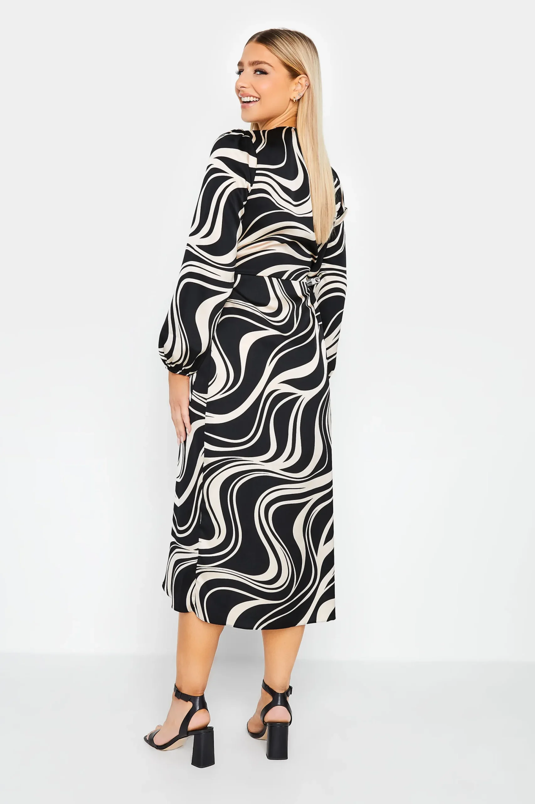 M&Co Womens Black Swirl Print Midi Wrap Dress>Women Wedding Guest Dresses