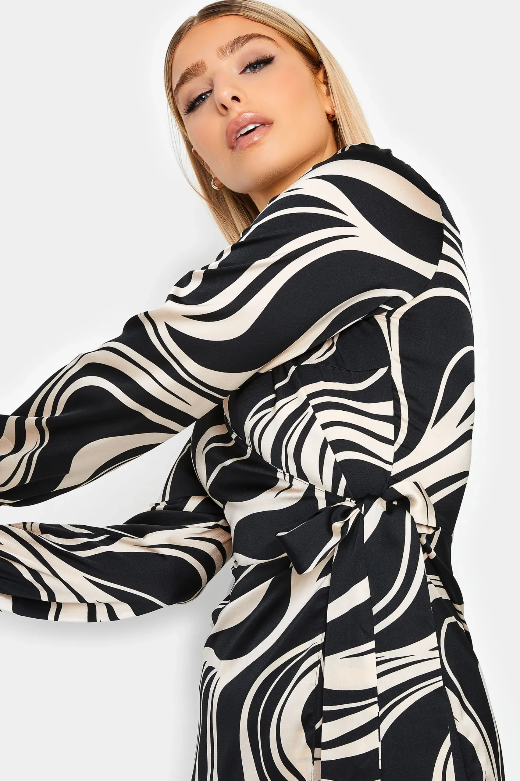 M&Co Womens Black Swirl Print Midi Wrap Dress>Women Wedding Guest Dresses
