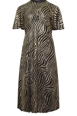 M&Co Womens Black Swirl Print Angel Sleeve Split Hem Midi Dress><noscript><img width=