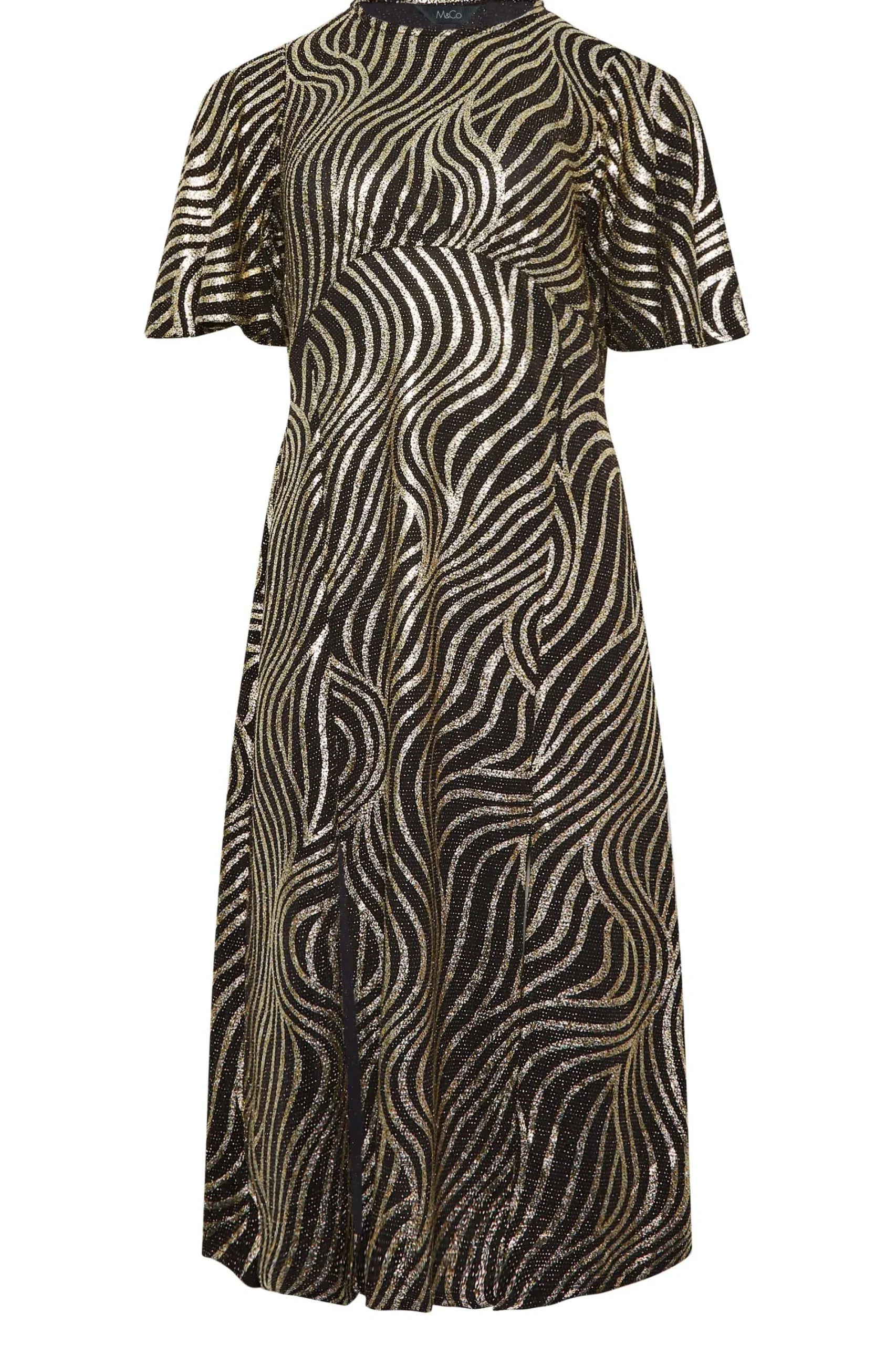 M&Co Womens Black Swirl Print Angel Sleeve Split Hem Midi Dress>Women Wedding Guest Dresses