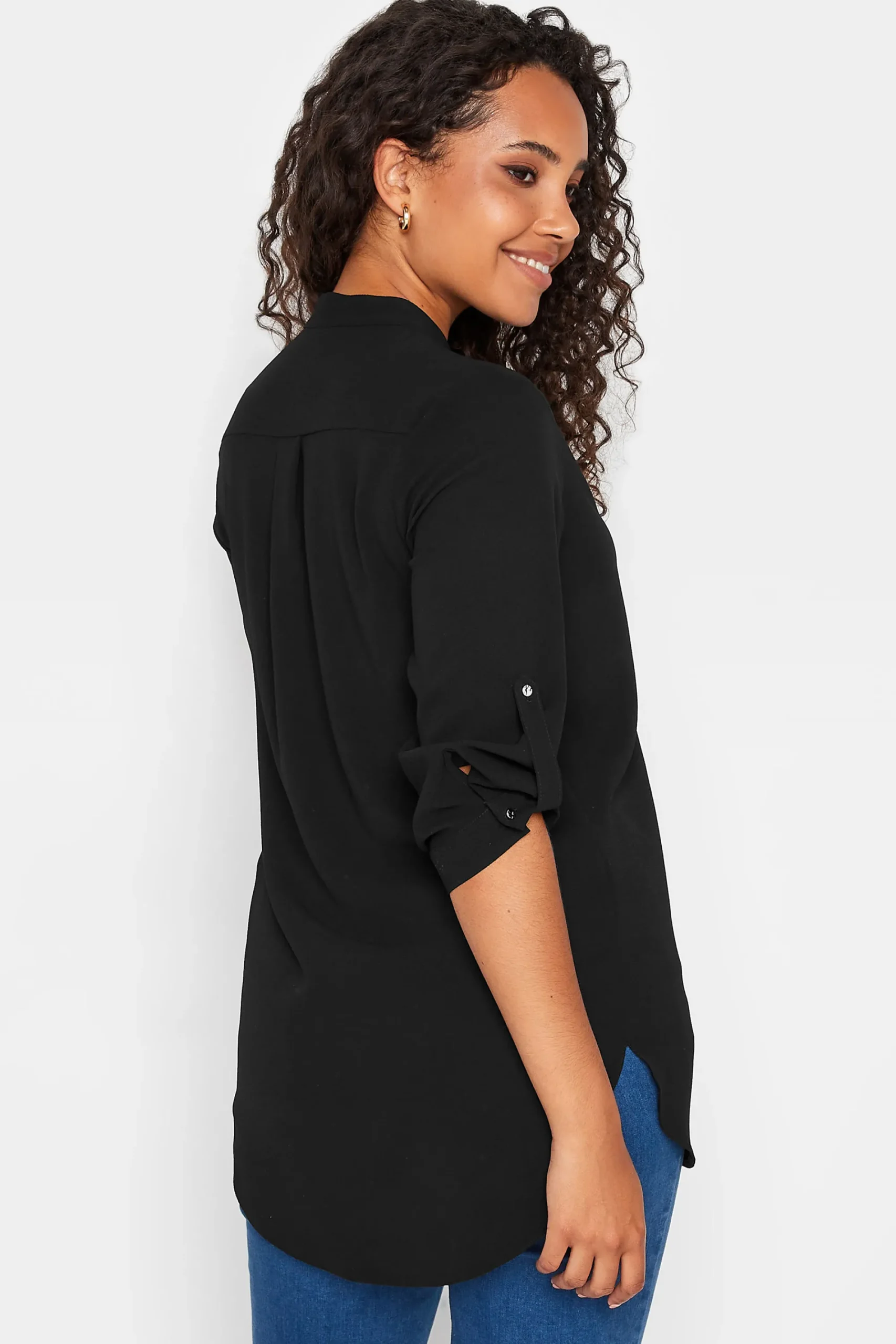 M&Co Womens Black Tab Sleeve Blouse>Women Shirts