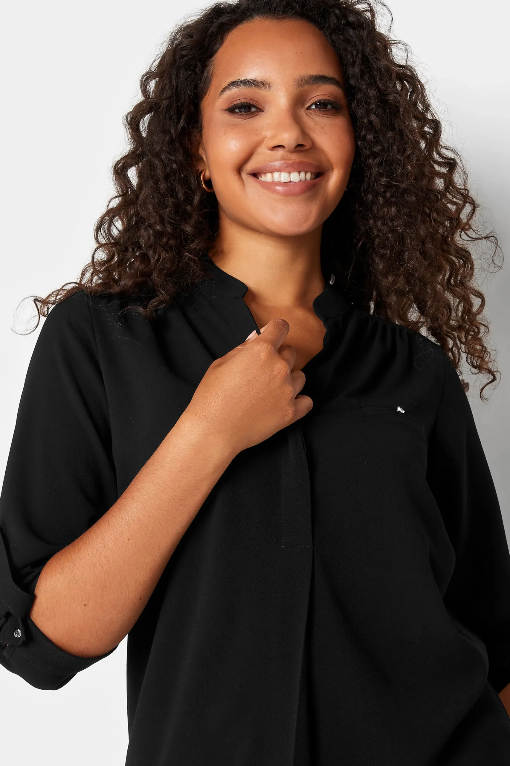 M&Co Womens Black Tab Sleeve Blouse>Women Shirts