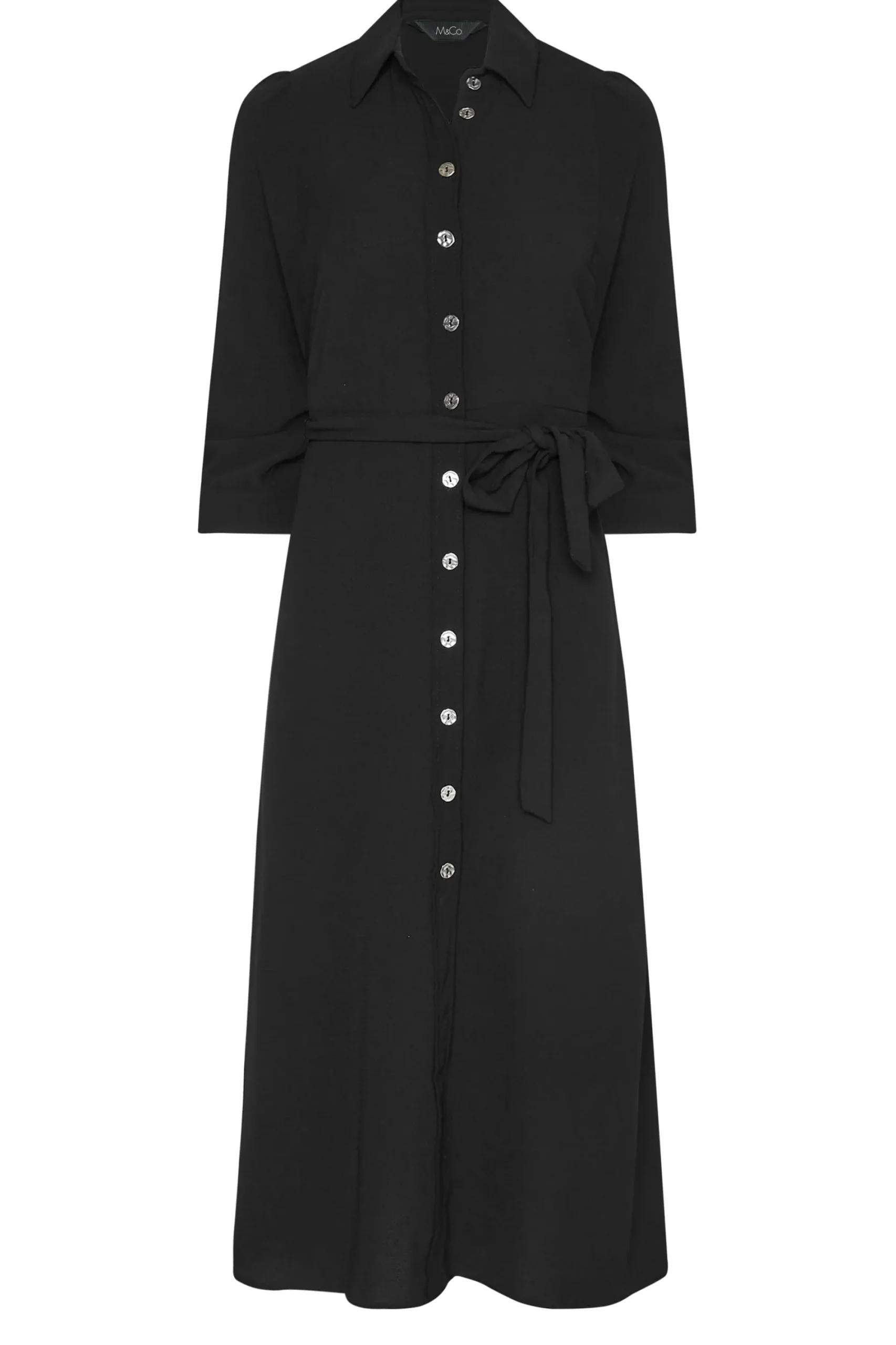 M&Co Womens Black Textured Black Shirt Dress>Women Shirt Dresses