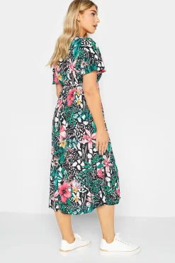 M&Co Womens Black Tropical Mixed Print Midi Tea Dress><noscript><img width=
