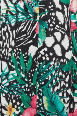 M&Co Womens Black Tropical Mixed Print Midi Tea Dress><noscript><img width=