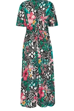 M&Co Womens Black Tropical Mixed Print Midi Tea Dress><noscript><img width=