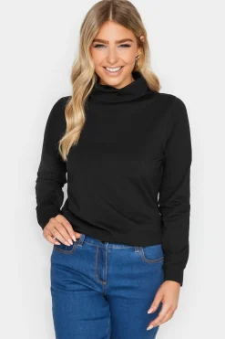 M&Co Womens Black Turtle Neck Long Sleeve Cotton Blend Top>Women T-Shirts