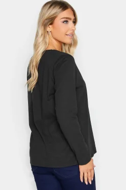 M&Co Womens Black V-Neck Long Sleeve Cotton Blend T-Shirt><noscript><img width=