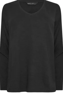 M&Co Womens Black V-Neck Long Sleeve Cotton Blend T-Shirt><noscript><img width=