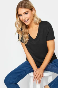 M&Co Womens Black V-Neck Cotton T-Shirt>Women T-Shirts